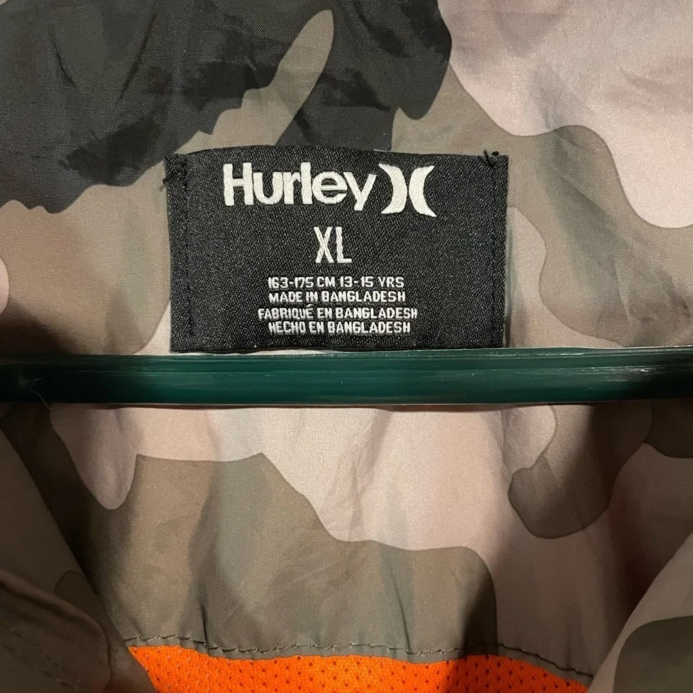 Hurley Boys Camouflage Windbreaker Lined Jacket with Orange Accents size XL